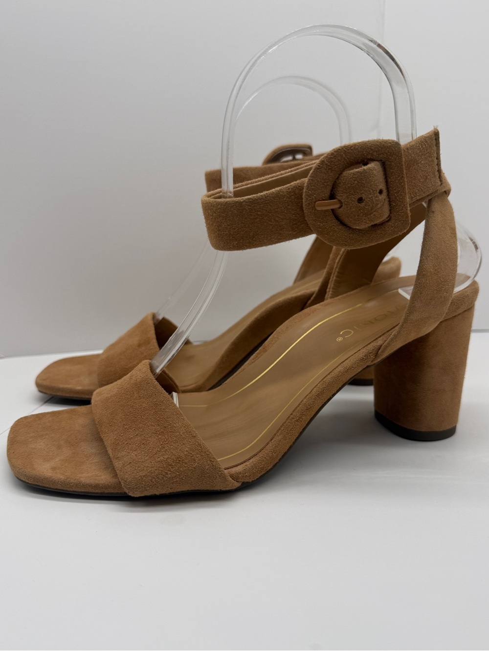 Vionic Zinfandel Sandals Size 6.5 Brown Suede Leather Comfort Padded Heeled Chic